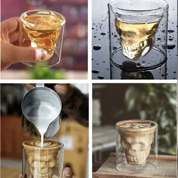 Kava Vrč Dvo-Plastno Pregleden Crystal Skull Glave Stekleni Pokal Za Gospodinjstvo, Viski, Vino, Vodka, Bar Klub Pivo Vino Steklo