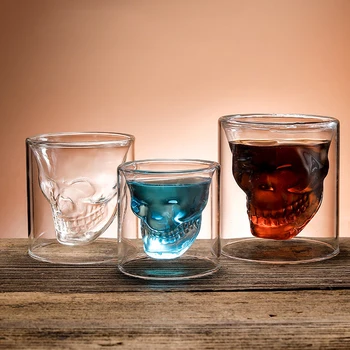 Kava Vrč Dvo-Plastno Pregleden Crystal Skull Glave Stekleni Pokal Za Gospodinjstvo, Viski, Vino, Vodka, Bar Klub Pivo Vino Steklo
