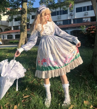 Kawaii Angel Gozd Japonski mehko sestra lolita dolg rokav op lolita lutka ovratnik obleko spomladi in jeseni ženski lolita obleko
