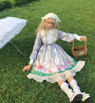 Kawaii Angel Gozd Japonski mehko sestra lolita dolg rokav op lolita lutka ovratnik obleko spomladi in jeseni ženski lolita obleko