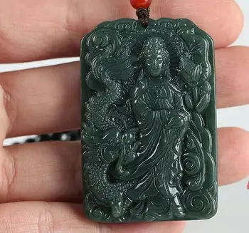 Kitajski HeTian Vklesan guanyin dragon Amulet obeski Ogrlica Modni Nakit Brezplačno Vrv