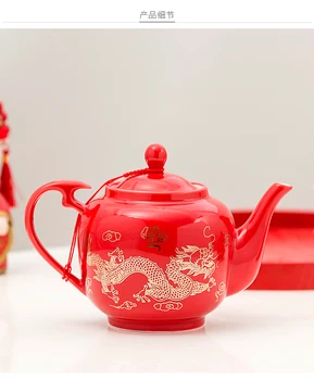Kitajski poročno doto rdeče poročiti praznovanje novega tea cup, ki bo ustrezala lonec, čaj, set grelnik vode navduřen keramični čajnik pladenj gaiwan teaset
