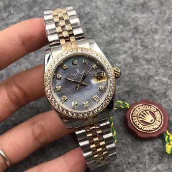 Klasična Nove Ženske Datejust iz Nerjavnega Jekla Samodejni Mehanske Safir Zlato Lupini Siva Izbiranje Diamanti Ploščo Watch 31mm AAA
