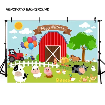 Kmetije Temo vinil Fotografija Ozadje Rdeče Skedenj Barnyard Traktor Balone Živali, Ograjo na Vrt po Meri Otroci Rojstni dan Ozadje
