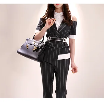 Kompleti, ženski poletje korejska različica OL temperament brez naramnic striped majica + Slim strokovno ravnanje hlače dveh kosov obleke