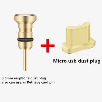 Kovinski Micro USB Polnjenje prek kabla USB Port + Slušalke Pristanišče Prah Priključite Android Mobilni Telefon 3,5 mm Slušalke Zamašek Naloži Sim Pin