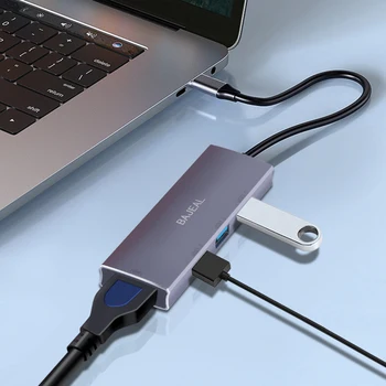 Kovinski USB 3.1 Tip-C HUB 4K HDMI 3 USB 3.0, Splitter Laptop Notebook PC Adapter Extension Prilagodilnik Pretvornika Spojnik