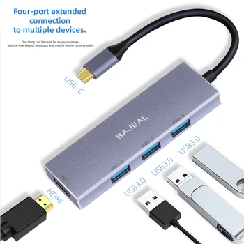 Kovinski USB 3.1 Tip-C HUB 4K HDMI 3 USB 3.0, Splitter Laptop Notebook PC Adapter Extension Prilagodilnik Pretvornika Spojnik