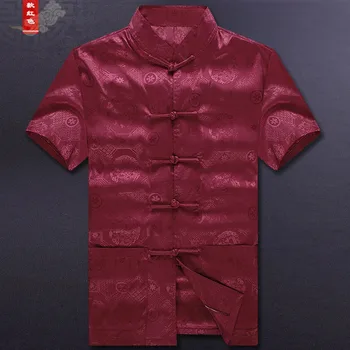 Kratek Rokav Poletje Moških Tang bo Ustrezala Vrh RayonShirt Bluzo Zmaj Tiskanje Tradicionalna Kitajska Oblačila za Moške, Stare Ljudi, Plus Velikost