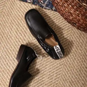 Krazing Pot Britanski stil ročno izdelani čevlji blagovne znamke pravega usnja krog toe nizke pete udobno zdrsne na globoko usta ženske črpalke L47