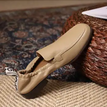Krazing Pot Britanski stil ročno izdelani čevlji blagovne znamke pravega usnja krog toe nizke pete udobno zdrsne na globoko usta ženske črpalke L47