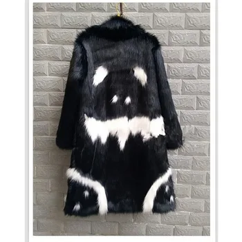 Kul Zimskih Unisex Zadebelitev specializiranimi za umetno krzno Dolgo jakno Črne Obleke beli hudič windbreaker Imitacije Umetno Fox grimace Krzno Plašč