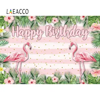 Laeacco Happy Birthday Flamingo Fotografske Okolij Portrait Fotograranje Kulise Dekoracijo Za Photophone Foto Studio