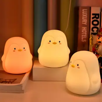 LED Nočna Lučka Pingvin Silikonski Touch Senzor USB Polnilne Spalnica Postelji Lučka Za Otroke Baby Božično Darilo Doma Dekor