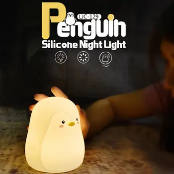 LED Nočna Lučka Pingvin Silikonski Touch Senzor USB Polnilne Spalnica Postelji Lučka Za Otroke Baby Božično Darilo Doma Dekor