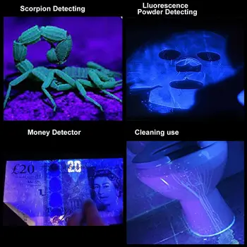 Led UV Svetilka Ultra Violet Mini Baklo Pet Madeže Urina Detektor Zoomable Polnilna 14500 Baterije Taktično Bliskovke