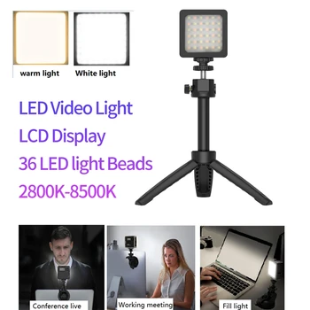 LED Video Luč Svetilke na Zaslonu LCD 36 LED 2800K-8500K s Stojalom + Sesalno Pokal za Fotoaparat z Bliskavico Video v Živo