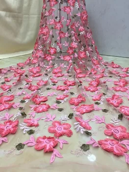 Lepa roža afriške neto čipke tkanine vezene čipke tkanine Yaking-91619 za lepo obleko