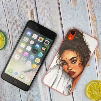 Lepota Afro Puder Črno Dekle Vroče Moda, Pregleden Težko Telefon Kritje velja za iPhone X XS Max XR 8 7 6 6s Plus 5 SE 5C 4 in 4S