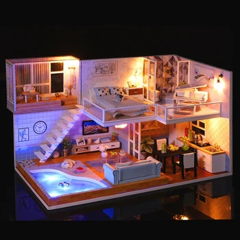 Lutka Hiša Pohištvo Miniaturni Lutke DIY Miniaturne Hiše Soba Gledališče Puzzle Igrače Otrok DIY Lutke CASA DE BONECA M19A