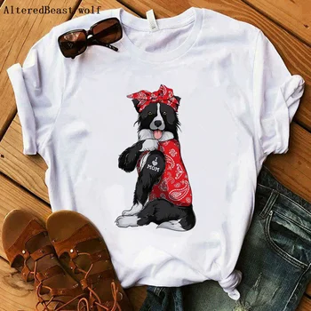 Mejni škotski ovčarski pes, ki sem Ljubezen, Pon T-shirt 2021 Ženske Leopard bandanas Tiskanja harajuku MAMA t-shirt kratek rokav graphic tee ženske oblačila