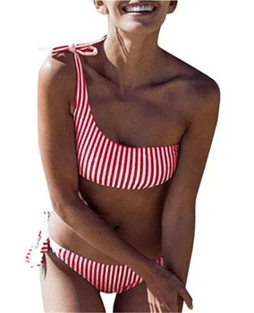 Moda 2pcs Ženske Poletje Kopalke Bikini Komplet Push-up Oblazinjeni Prugasta Plažo Kopalke