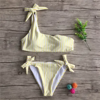 Moda 2pcs Ženske Poletje Kopalke Bikini Komplet Push-up Oblazinjeni Prugasta Plažo Kopalke