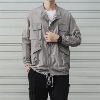 Moda korejski vsestranski svoboden outwear multi-žepa, vrvico moški suknjič ulične hip hop barva homme coats