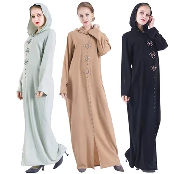 Moda Muslimanskih Diamanti Abaya Hooded Obleke Kimono Dolgo Haljo Halje Tunika Jubah Bližnjem Vzhodu Ramadana Arabsko-Islamska Oblačila