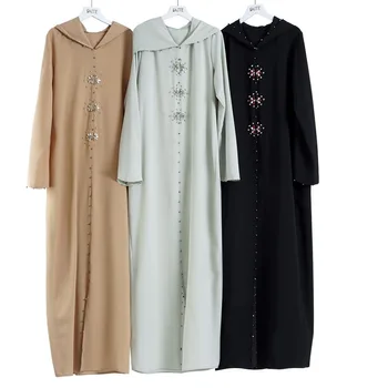 Moda Muslimanskih Diamanti Abaya Hooded Obleke Kimono Dolgo Haljo Halje Tunika Jubah Bližnjem Vzhodu Ramadana Arabsko-Islamska Oblačila