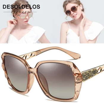 Moda za Ženske Polarizirana sončna Očala blagovne Znamke Diamond Okvirja za Očala Zrcalni Objektiv Votle Noge Vožnje Oculos De Sol UV400 D152