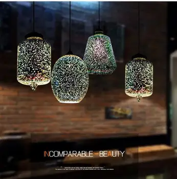 Moderne 3D Pisane Nordijska Zvezdnato Nebo Visi Stekla Odtenek Obesek Lučka Sveti E27 LED Za Kuhinjo Restavracija Dnevna Soba