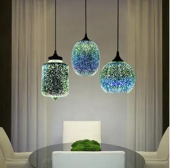 Moderne 3D Pisane Nordijska Zvezdnato Nebo Visi Stekla Odtenek Obesek Lučka Sveti E27 LED Za Kuhinjo Restavracija Dnevna Soba