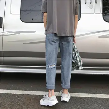 Modno oblikovanje berač ripped kavbojke Hong Kong slog 2020 Moda svoboden naravnost gleženj dolžina hlače jeseni študent široko noge hlače