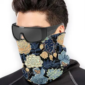 Modra Sočna 3D Ruta Obraza, Vratu Toplejše Mehka Flis Maska Šport Šal Vzorec Sočna Kaktus Succulents Cvet Ozadju