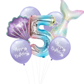 Morska Deklica Serije Happy Birthday Vijolično Latex Baloni Komplet Rojstni Dan Dekoracijo Aluminija Film Število Balon Kombinacija