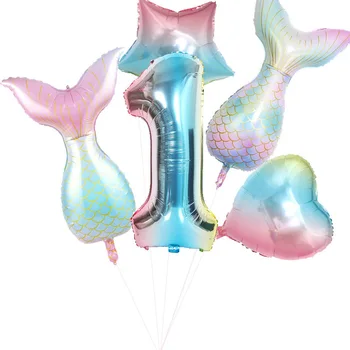 Morska Deklica Serije Happy Birthday Vijolično Latex Baloni Komplet Rojstni Dan Dekoracijo Aluminija Film Število Balon Kombinacija