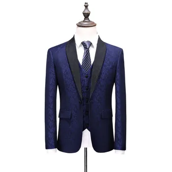 Moški bo Ustrezala 2018 Poroka Obleke Za moške Klasičen Ovratnik 3 Kos Slim Fit modno Oblačilo Moški Kraljevsko Modra Jopičem Jakno Celotno obleko