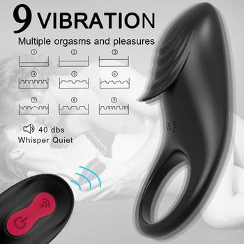 Moški Zaklepanje Lep Prstan 9 Frekvenca Vibracij Daljinski Upravljalnik Kondom Nastavite Zakasnitev Vibracije Obroč Ženski Klitoris Stimulacije Lock Ring
