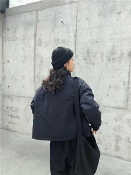 Na Japonskem Slogu 2020 Zimske Ženske Sustans Plašč Asimetrija Zadrgo Velik Žep, Temno Debele Kratek Ženski Plašč High Street Gothic Owen