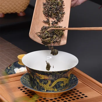 Na prodajnih Kitajski kungfu čaj nastavite porcelana gaiwan skodelica krožnik pokrov zmaj tiskanja bambusa panda keramični tureen pokal skledo zajeti sklede