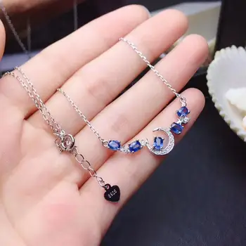 Naravna modra, temno modra ogrlico, Obesek S925 srebro, naravni gemstone ogrlica Lep Zvezde, Luna Nasmejana punca stranka darilo nakit