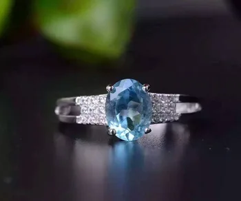 Naravni modri topaz gem obroč Naravni gemstone obroč S925 sterling srebrni prstan trendy elegantno, romantično semicirce ženske, darila Nakit