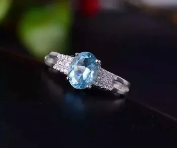 Naravni modri topaz gem obroč Naravni gemstone obroč S925 sterling srebrni prstan trendy elegantno, romantično semicirce ženske, darila Nakit