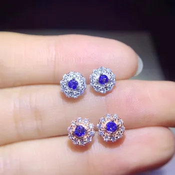 Naravni pravi modra, temno modra stud uhan 0.15 ct*2pcs gemstone Brezplačna dostava 925 sterling srebro Fine nakit #S99253