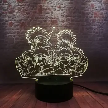 Naruto Družino Anime Slika 3D Iluzije Pisane Utripanjem LED Desk Nočna Japonska Manga Naruto Slika Igrače Desk Dekor