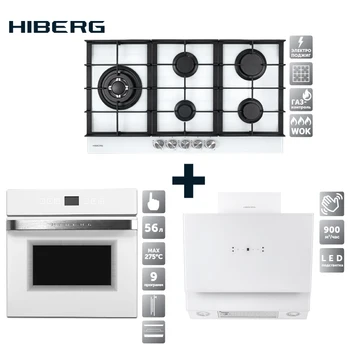 Nastavitev kuhališča HIBERG VM 9055 W + električna pečica HIBERG VM 6495 W + kamin kapuco HIBERG VM 6090 W