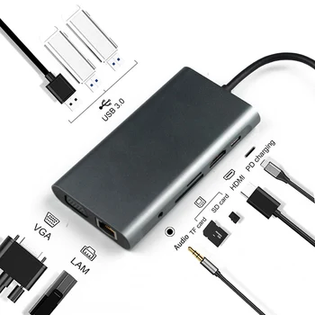 New Vroče USB C Središče za Prenosni računalnik Razširitvene Postaje Tip C Adapter z 3.5 mm Audio Vmesnik za Windows Računalnik