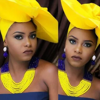 Nigerijski Poroko Ogrlico Iz Royal Rumena Modra Kristal Fine Nakit Set Za Ženske Brezplačna Dostava 2019 Afriške Kroglice Nigerians