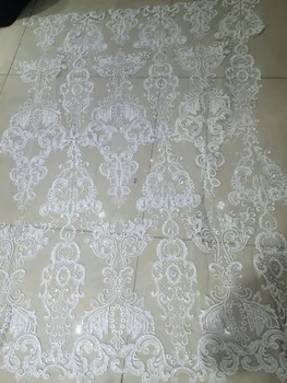 Nigerijski čipke tkanine z bleščicami S-696 Nov Prihod Afriških Tiskanja Til Tkanine, Čipke 5 metrov, Lepe, Elegantne Ženske obleke